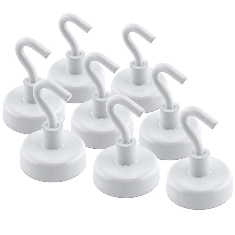 Master Magnetics White Magnetic Hook Set - 1" Diameter, 1.5" Height, 9 Pound Pull, Pack of 8, MHHH9X8 - Image 1